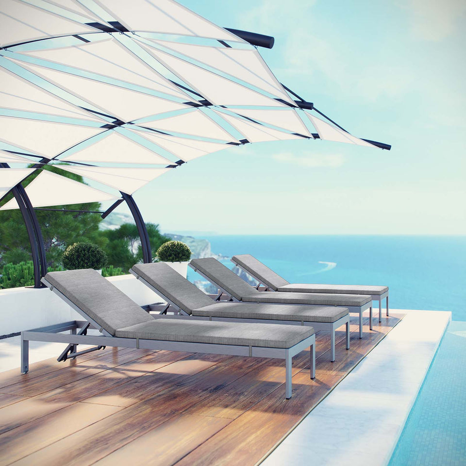 Shore Chaise with Cushions Outdoor Patio Aluminum Set of 4.
