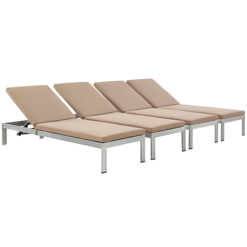 Shore Chaise with Cushions Outdoor Patio Aluminum Set of 4.