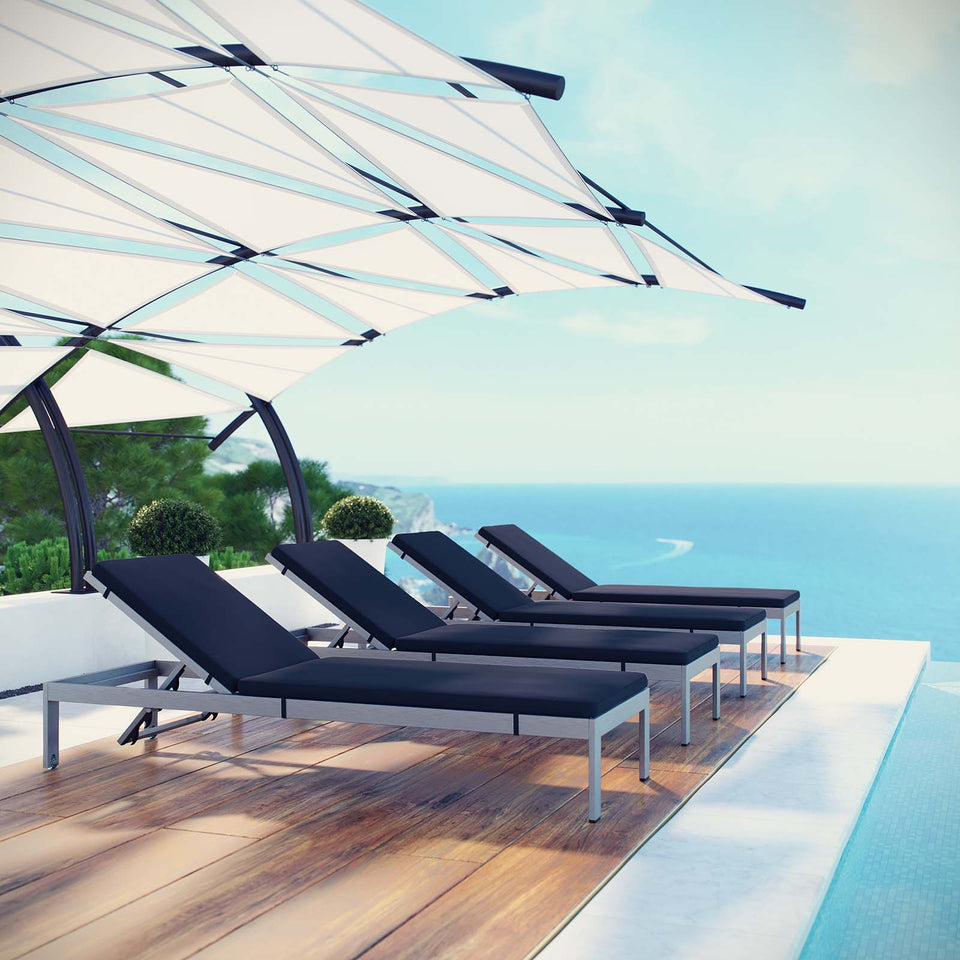 Shore Chaise with Cushions Outdoor Patio Aluminum Set of 4.