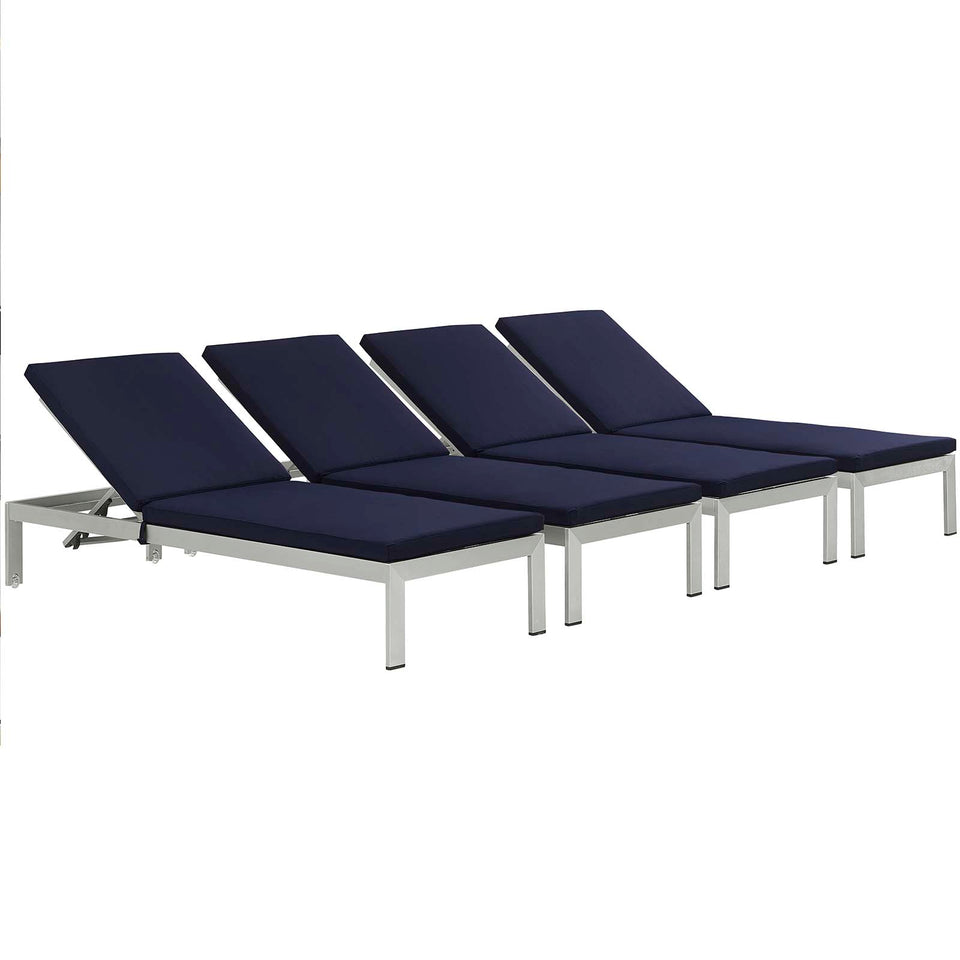 Shore Chaise with Cushions Outdoor Patio Aluminum Set of 4.
