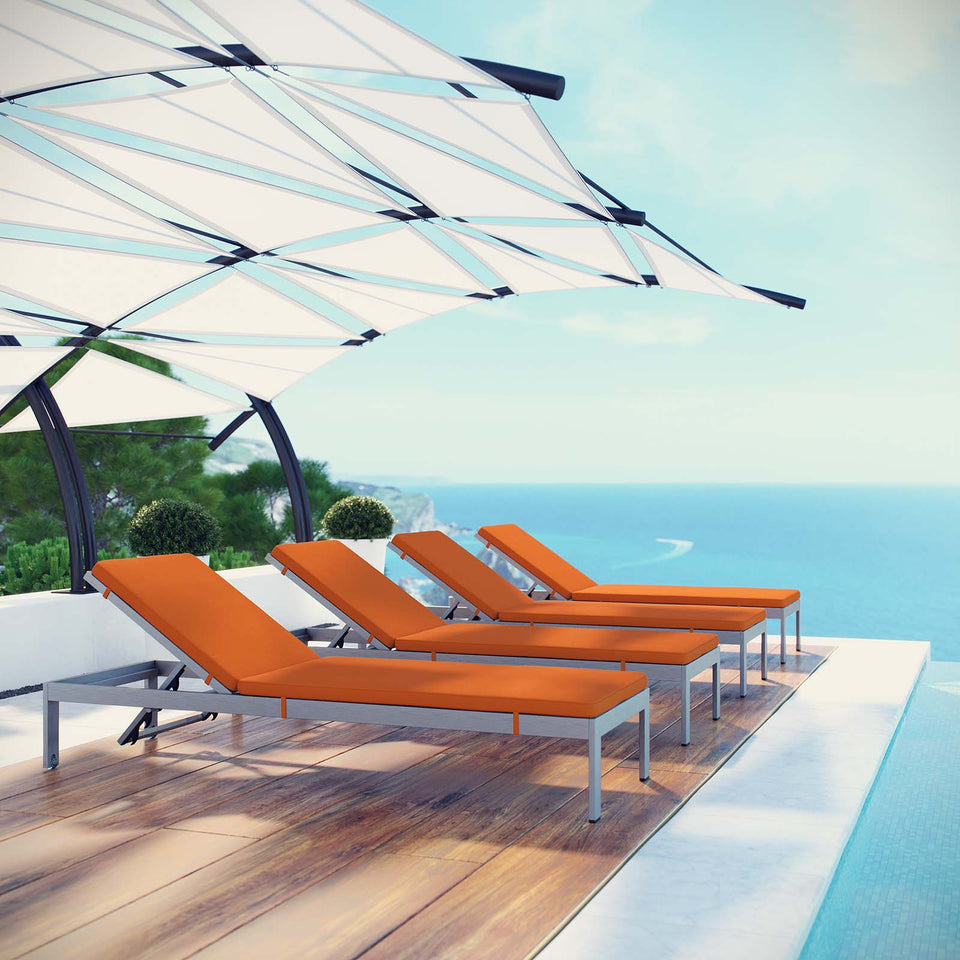 Shore Chaise with Cushions Outdoor Patio Aluminum Set of 4.