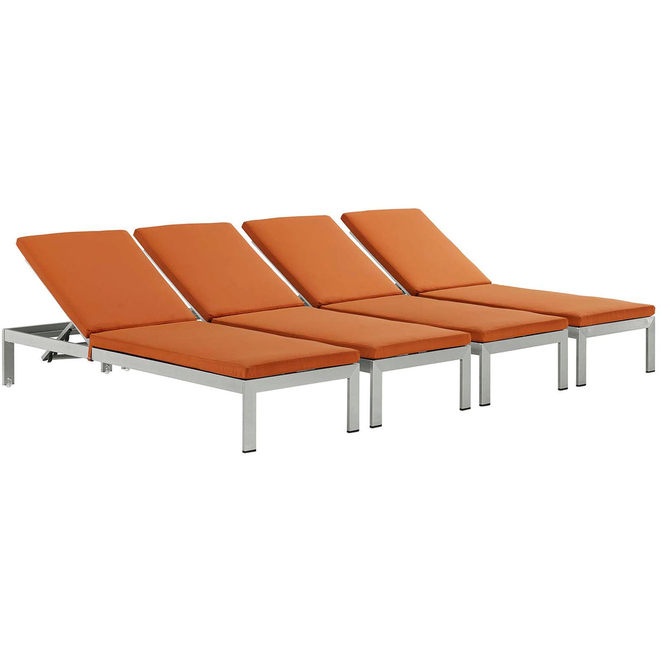 Shore Chaise with Cushions Outdoor Patio Aluminum Set of 4.