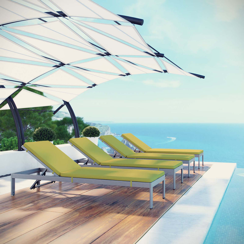 Shore Chaise with Cushions Outdoor Patio Aluminum Set of 4.