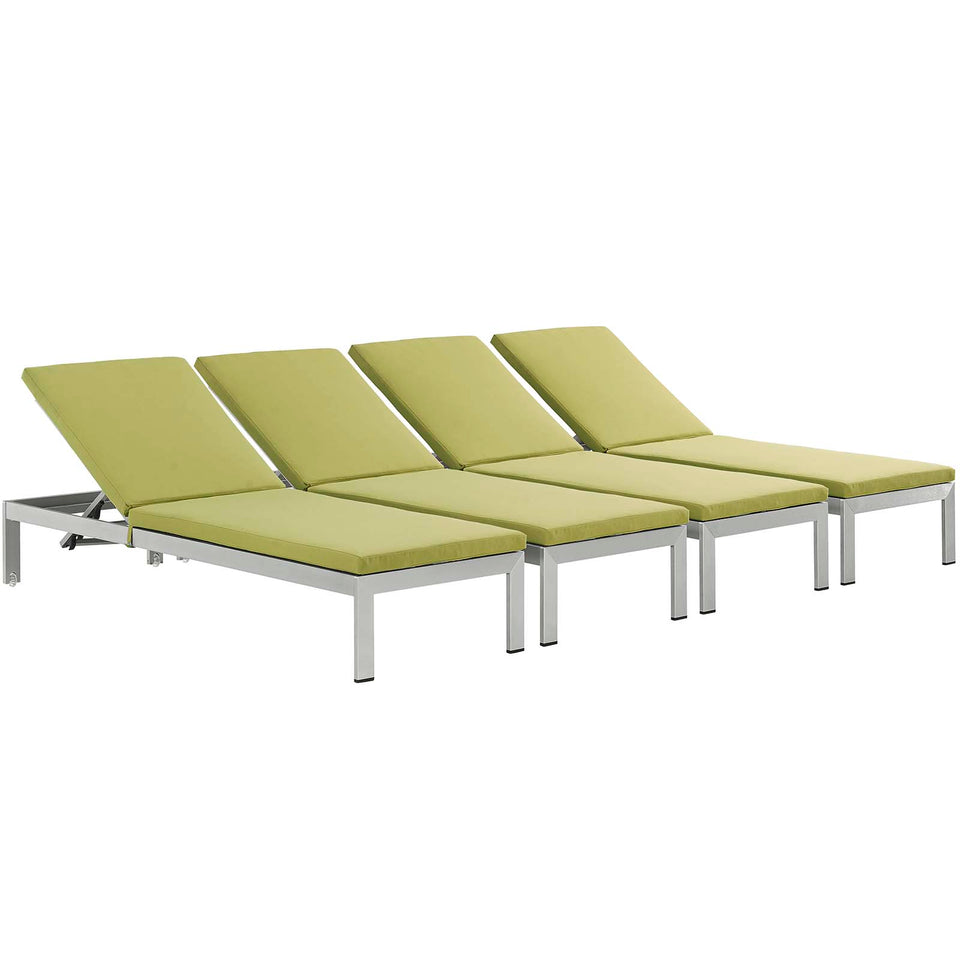 Shore Chaise with Cushions Outdoor Patio Aluminum Set of 4.
