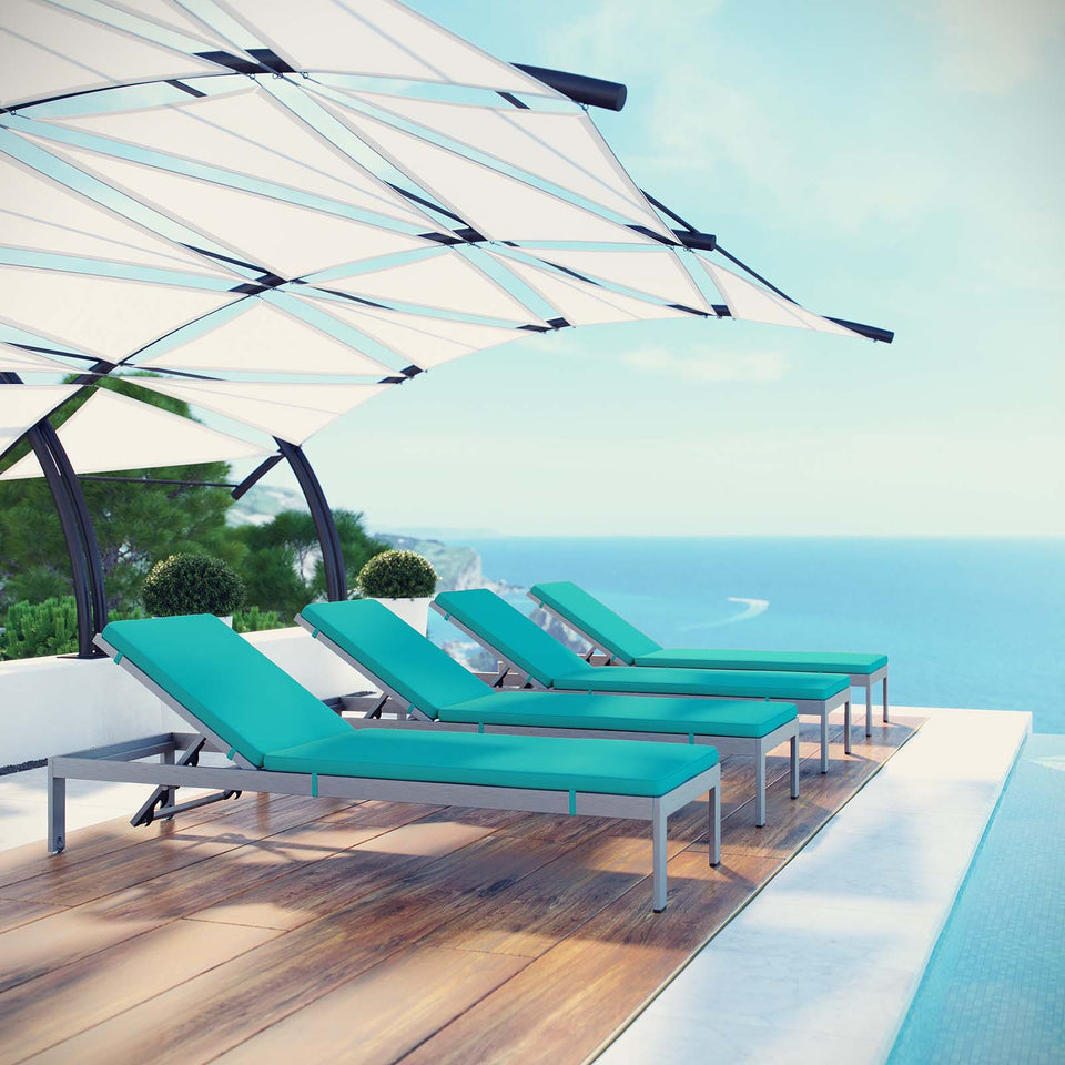 Shore Chaise with Cushions Outdoor Patio Aluminum Set of 4.