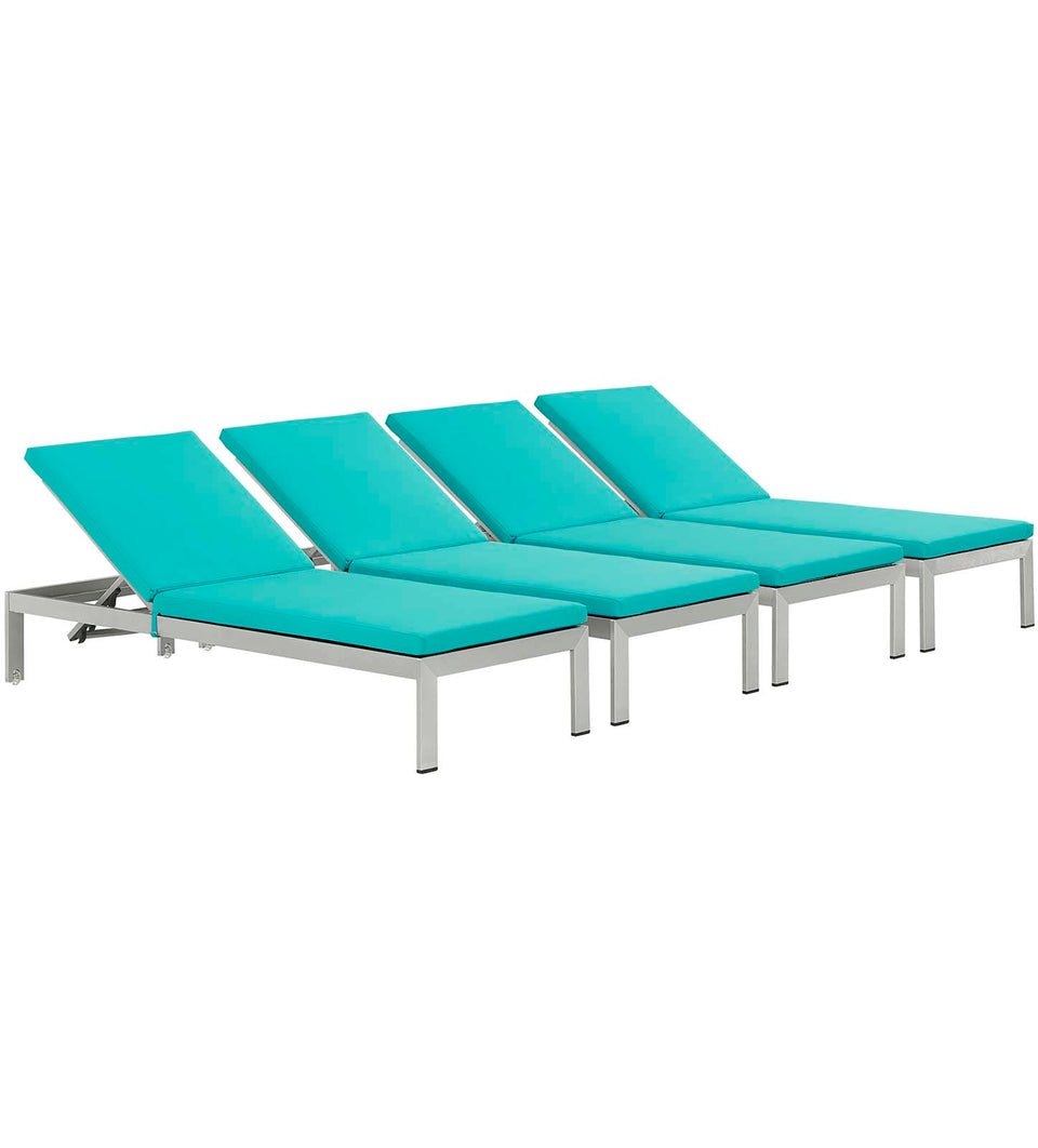 Shore Chaise with Cushions Outdoor Patio Aluminum Set of 4.