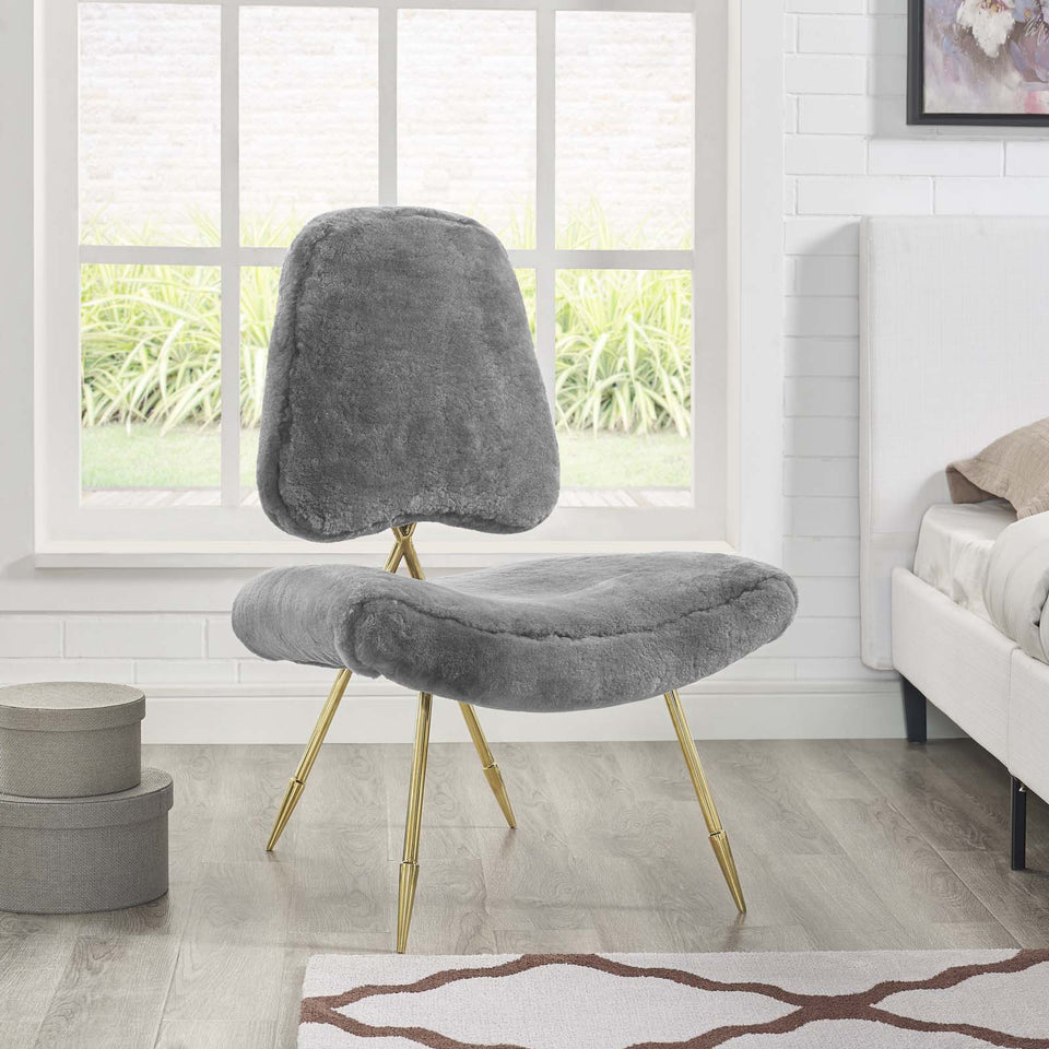 Ponder Upholstered Sheepskin Fur Lounge Chair.