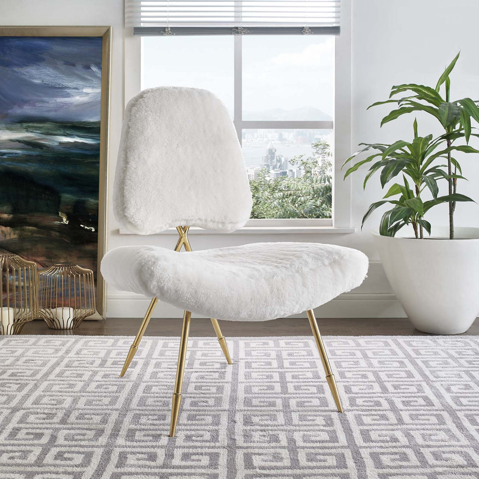 Ponder Upholstered Sheepskin Fur Lounge Chair.