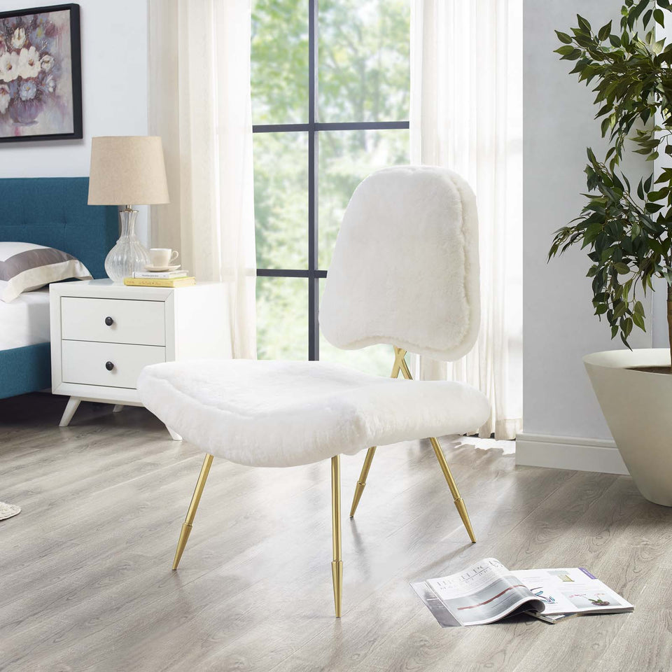 Ponder Upholstered Sheepskin Fur Lounge Chair.