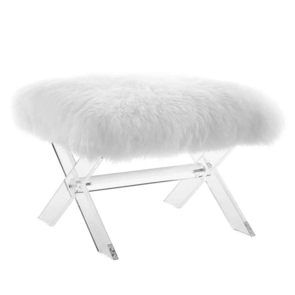 Swift Sheepskin Bench in Clear White.