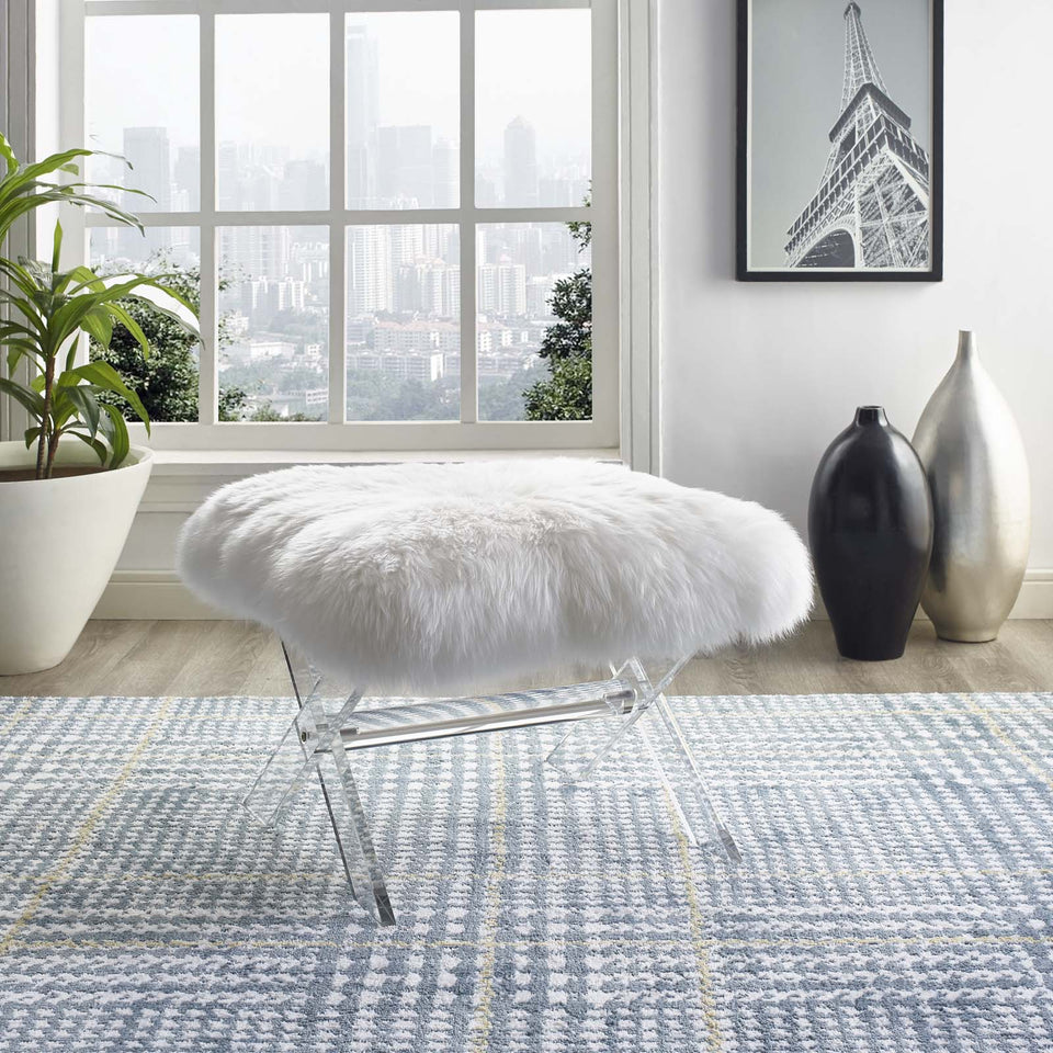 Swift Sheepskin Bench in Clear White.