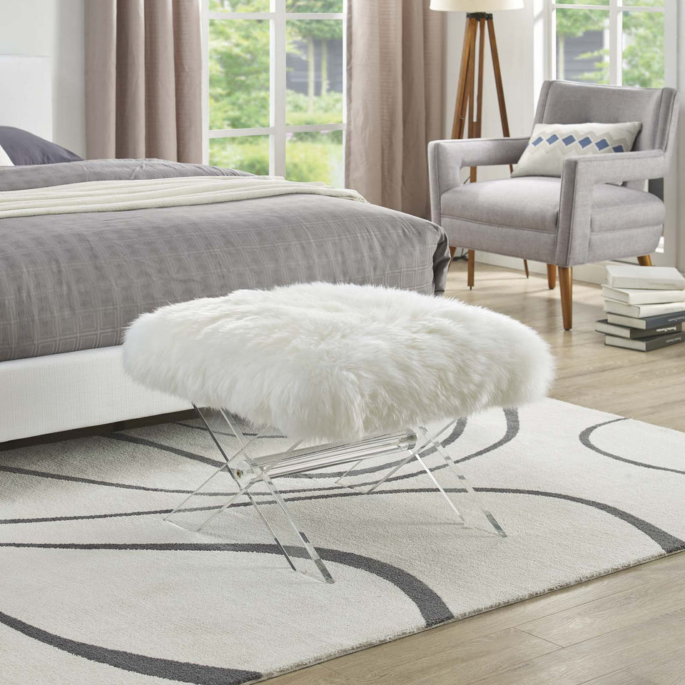 Swift Sheepskin Bench in Clear White.