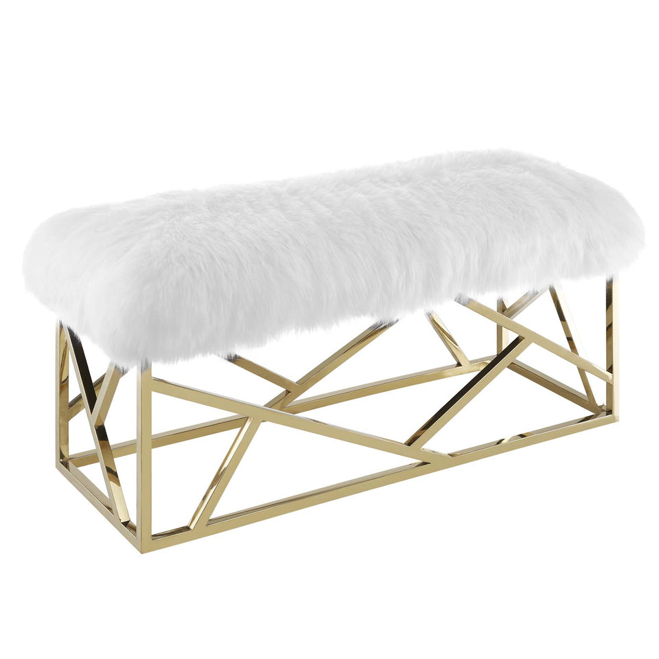 Intersperse Sheepskin Bench in Gold White.