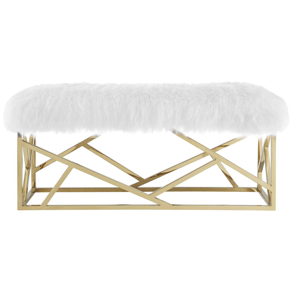 Intersperse Sheepskin Bench in Gold White.