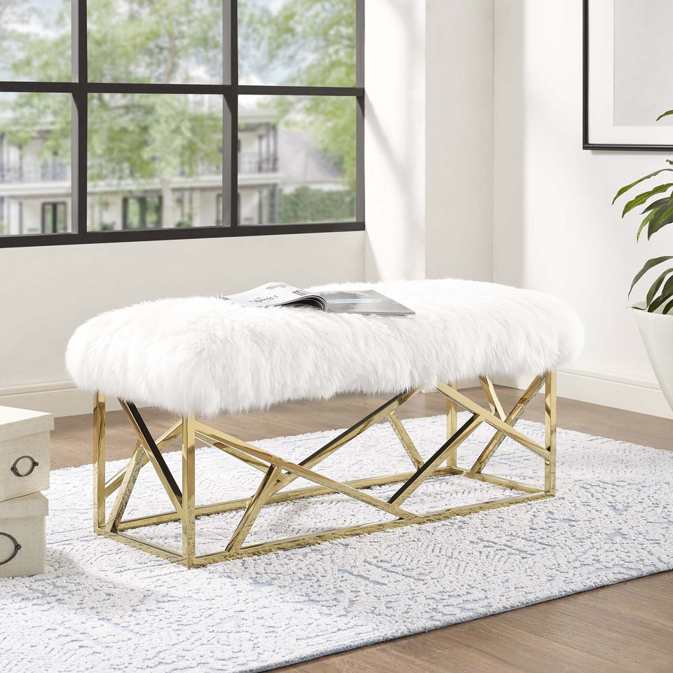 Intersperse Sheepskin Bench in Gold White.