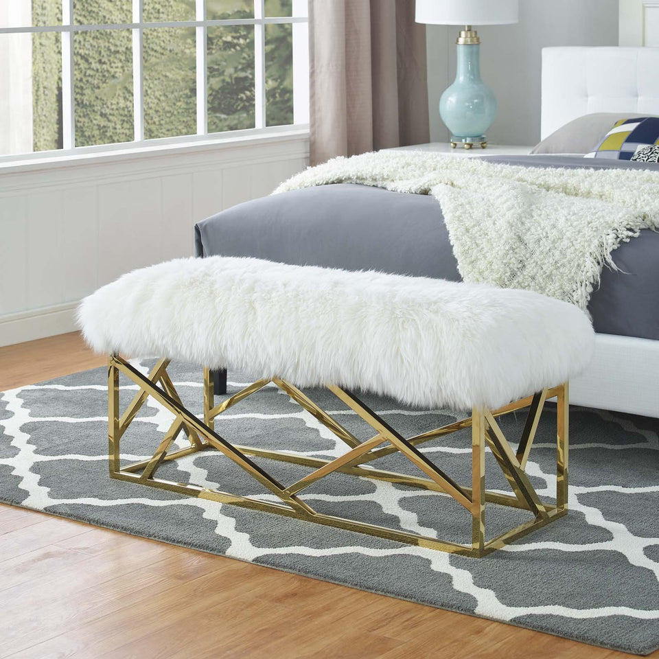 Intersperse Sheepskin Bench in Gold White.