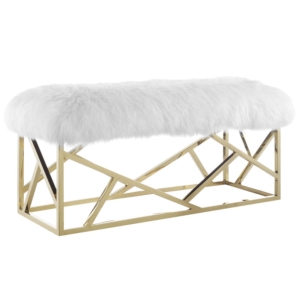 Intersperse Sheepskin Bench in Gold White.
