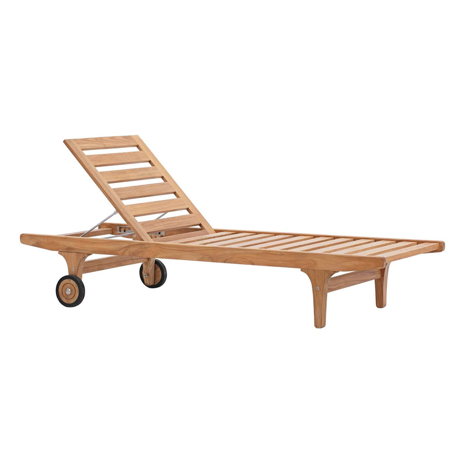 Saratoga Outdoor Patio Teak Chaise Lounge in Natural White.