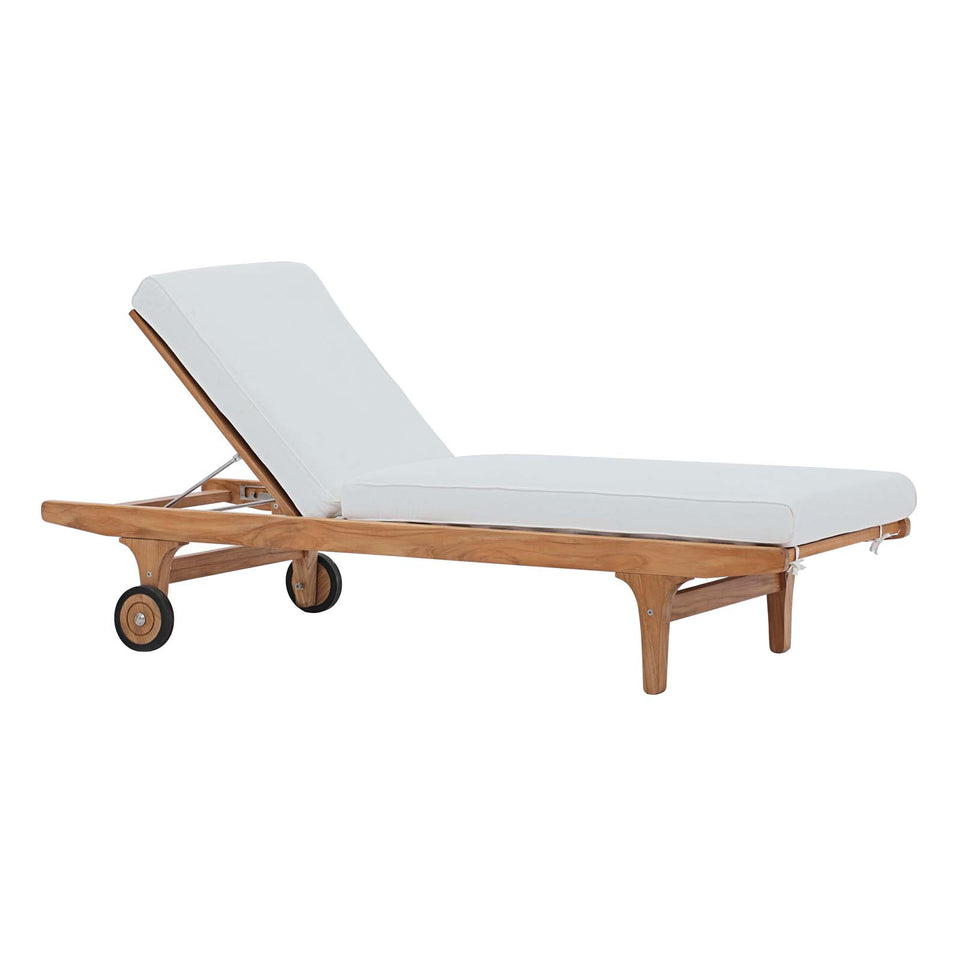 Saratoga Outdoor Patio Teak Chaise Lounge in Natural White.