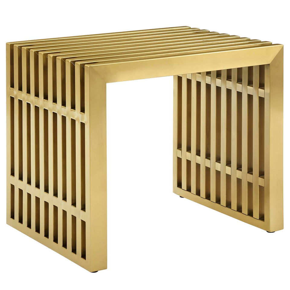 Gridiron Small Stainless Steel Bench in Gold.