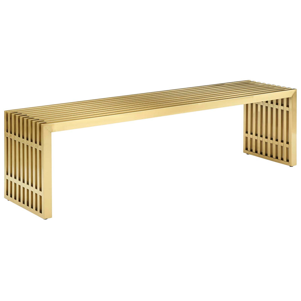 Gridiron Large Stainless Steel Bench in Gold.