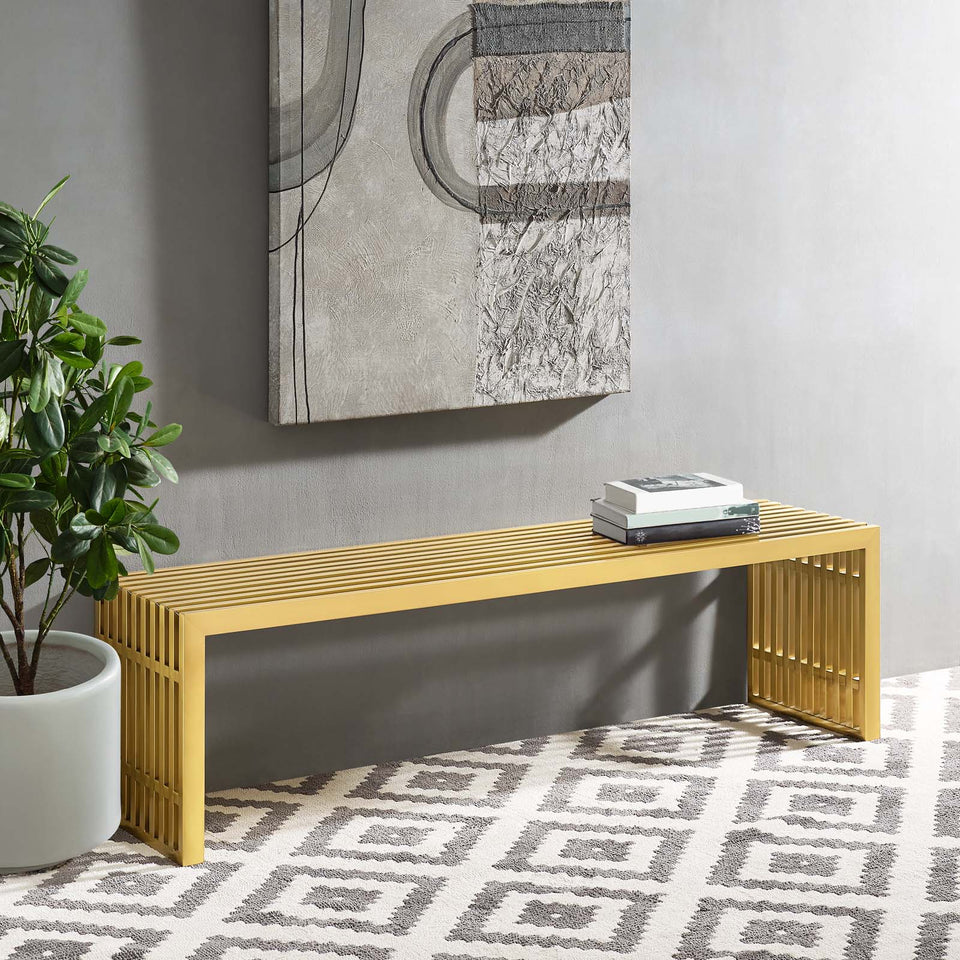 Gridiron Large Stainless Steel Bench in Gold.