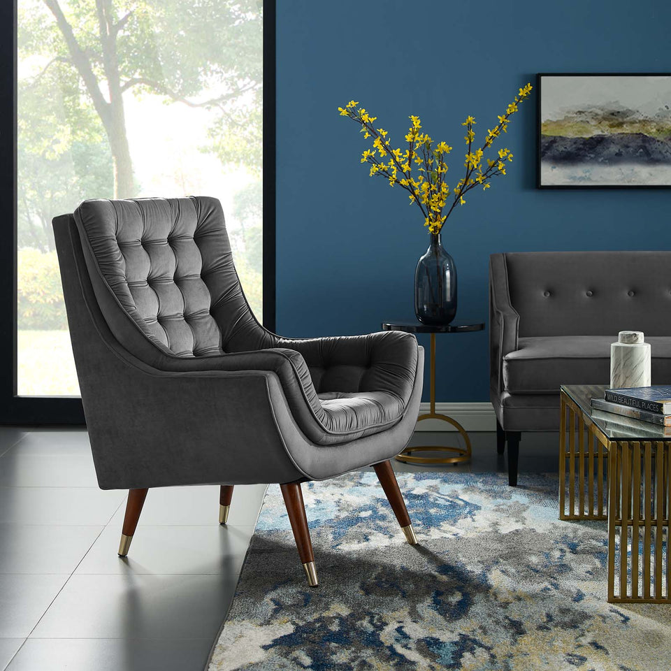 Suggest Button Tufted Performance Velvet Lounge Chair.