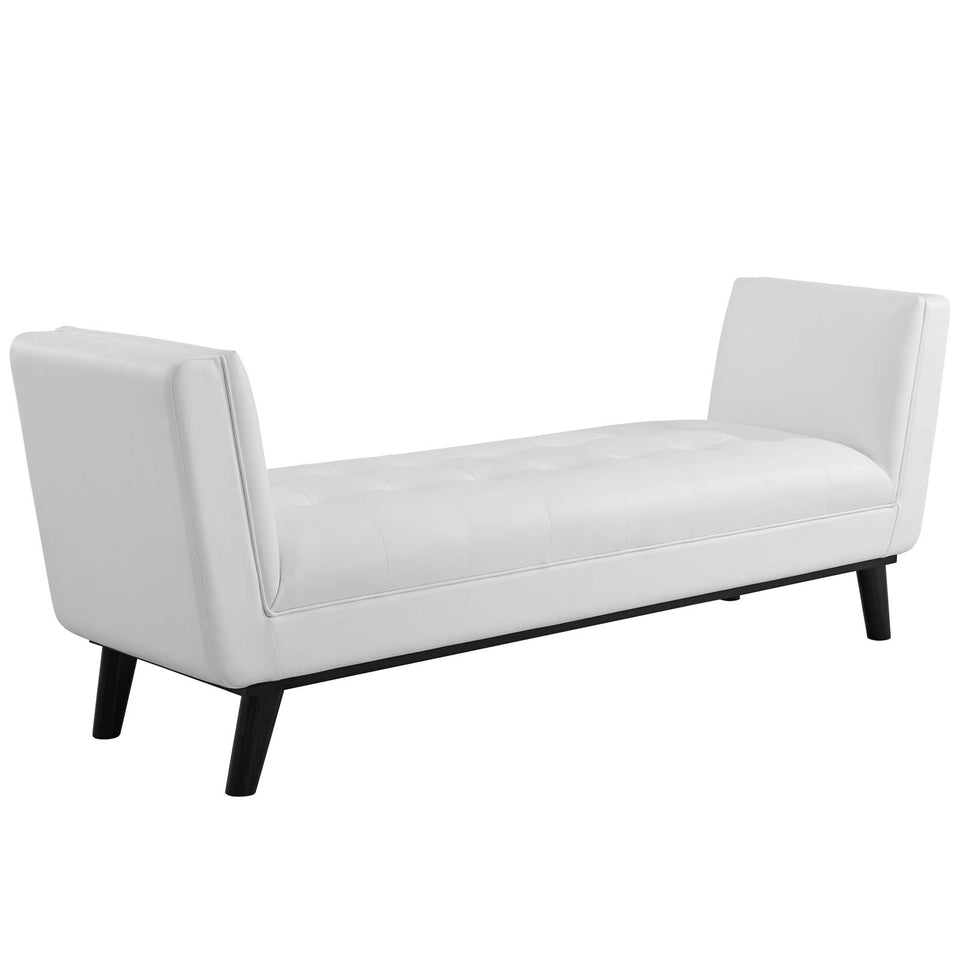 Haven Tufted Button Faux Leather Accent Bench in White.
