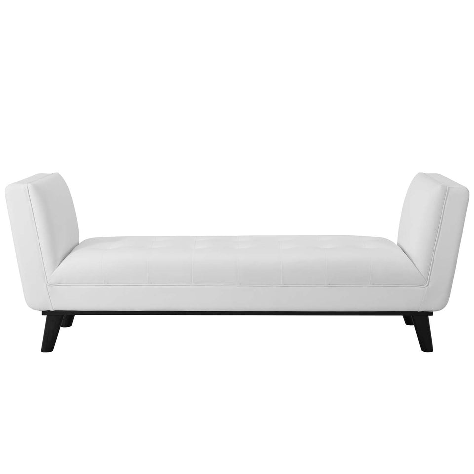 Haven Tufted Button Faux Leather Accent Bench in White.