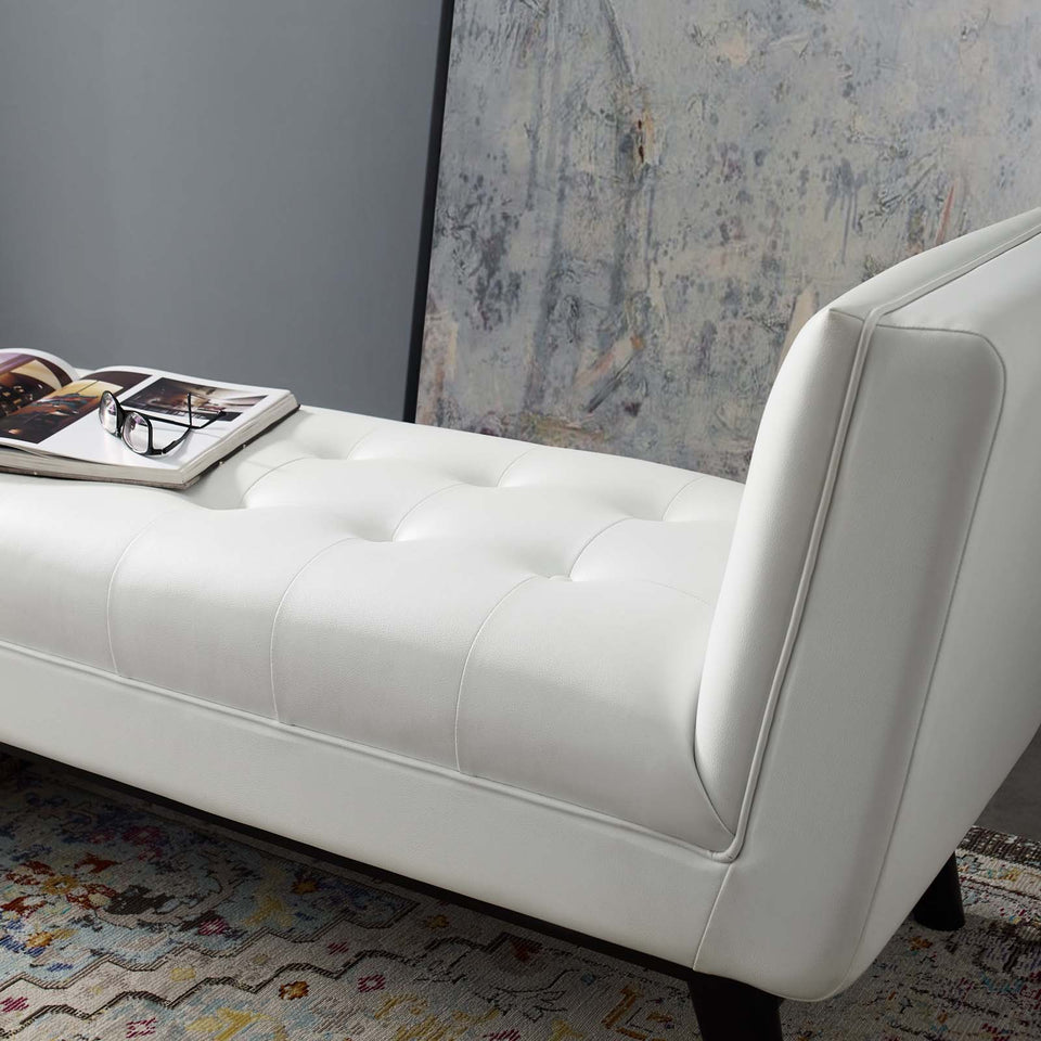 Haven Tufted Button Faux Leather Accent Bench in White.