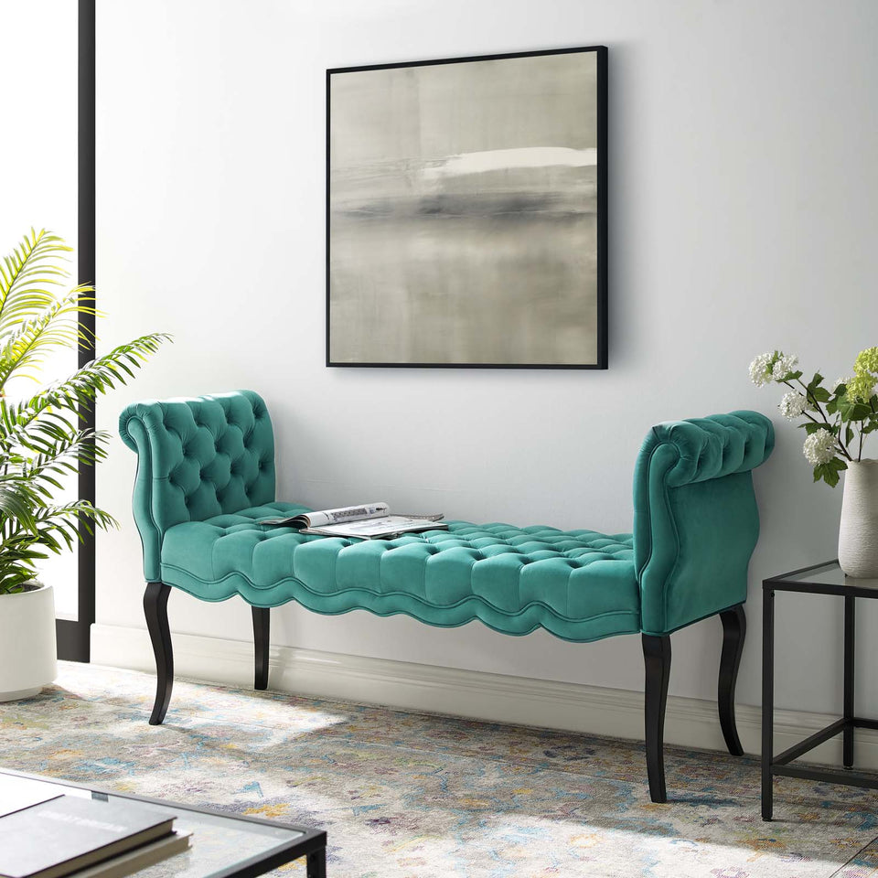 Adelia Chesterfield Style Button Tufted Performance Velvet Bench.