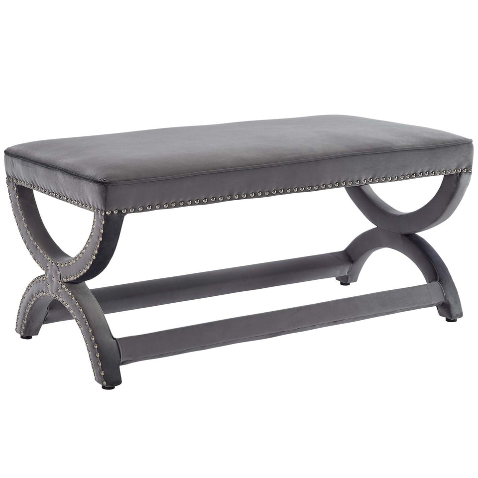 Expound Upholstered Nail head Trim Performance Velvet Bench.