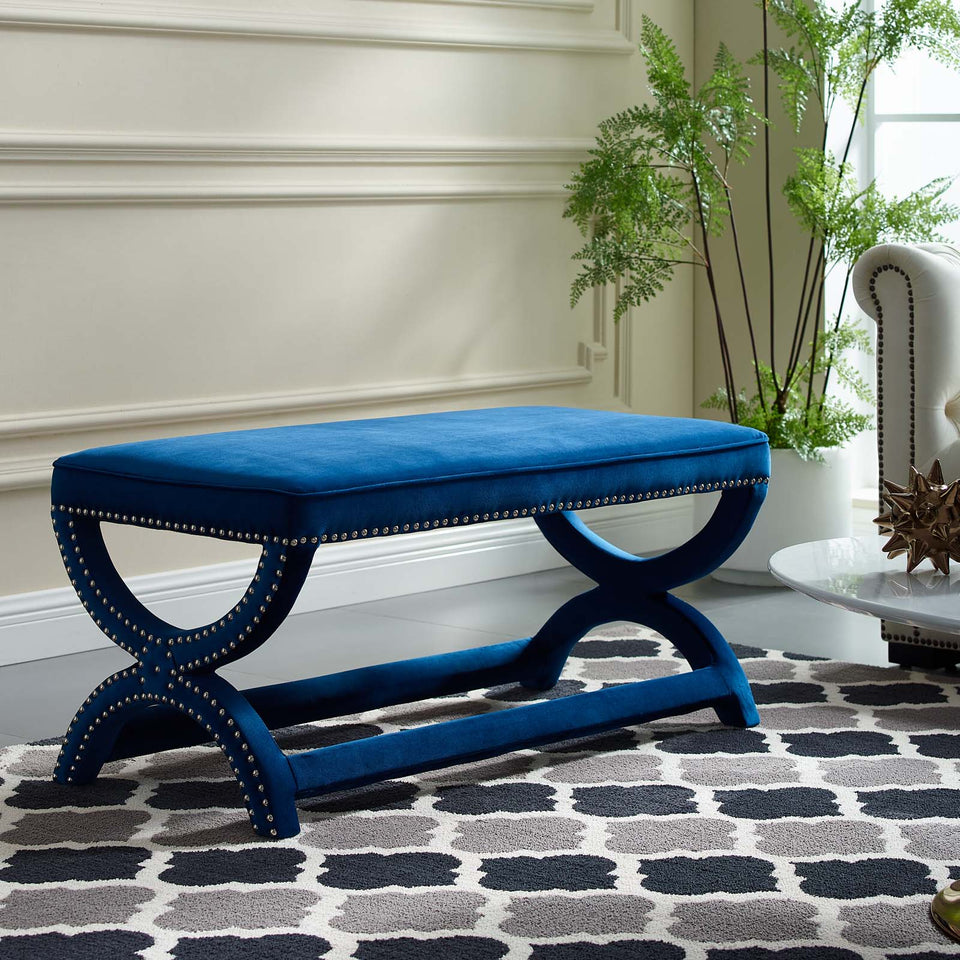 Expound Upholstered Nail head Trim Performance Velvet Bench.