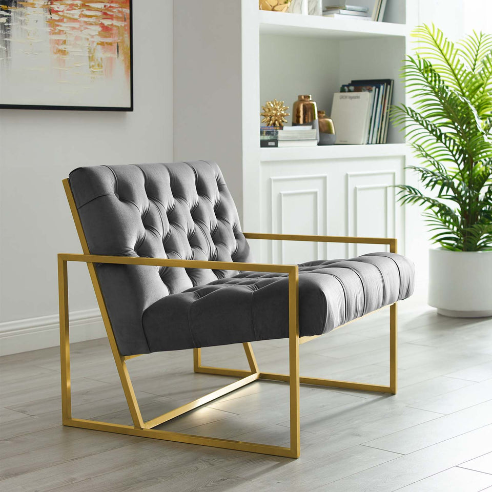 Bequest Gold Stainless Steel Performance Velvet Accent Chair.