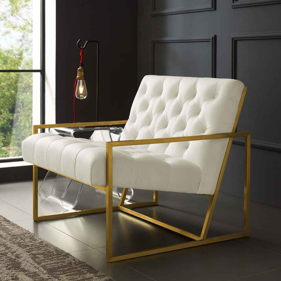 Bequest Gold Stainless Steel Performance Velvet Accent Chair.