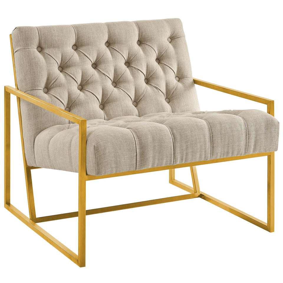 Bequest Gold Stainless Steel Upholstered Fabric Accent Chair.