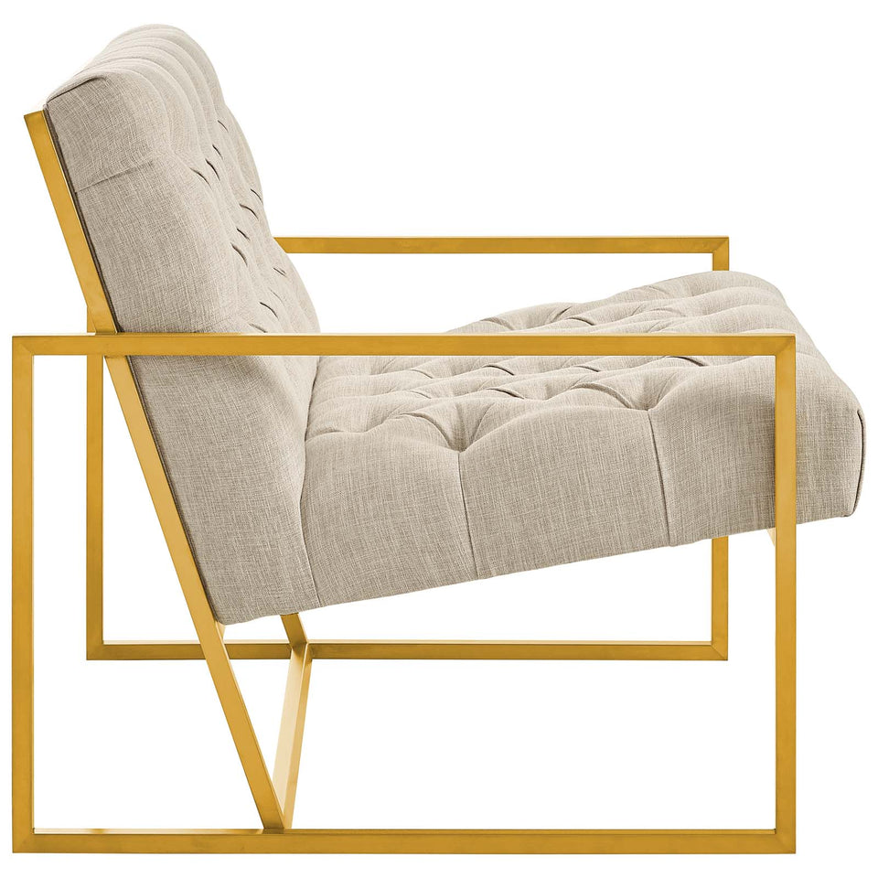 Bequest Gold Stainless Steel Upholstered Fabric Accent Chair.