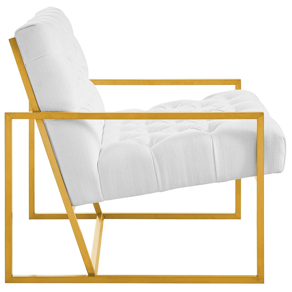 Bequest Gold Stainless Steel Upholstered Fabric Accent Chair.