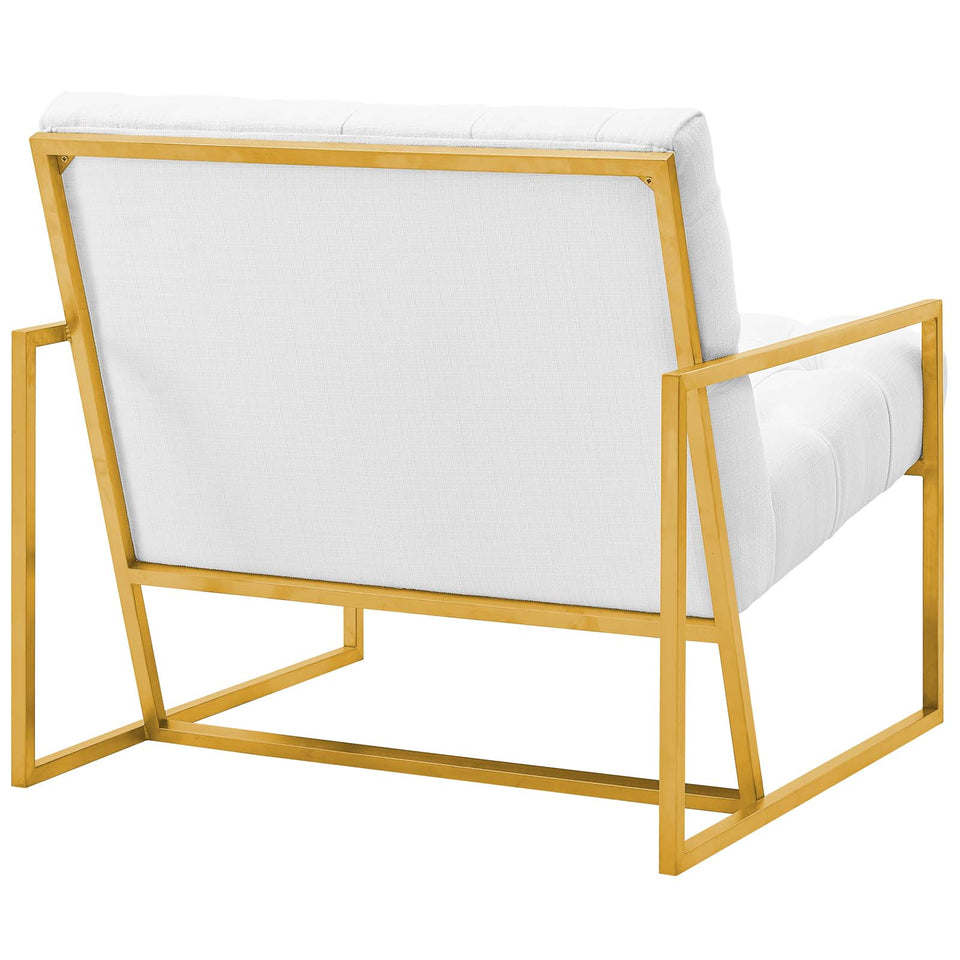 Bequest Gold Stainless Steel Upholstered Fabric Accent Chair.