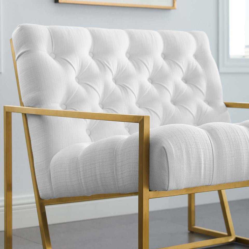 Bequest Gold Stainless Steel Upholstered Fabric Accent Chair.
