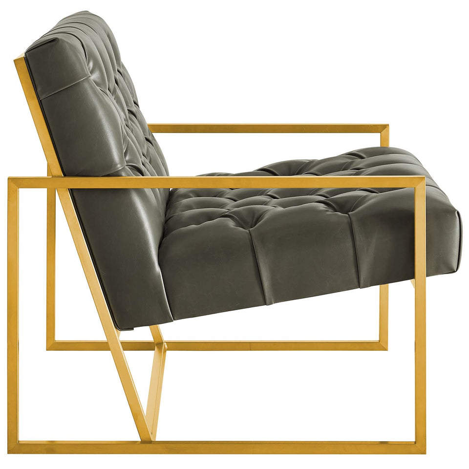 Bequest Antique Gold Stainless Steel Faux Leather Accent Chair in Gray.