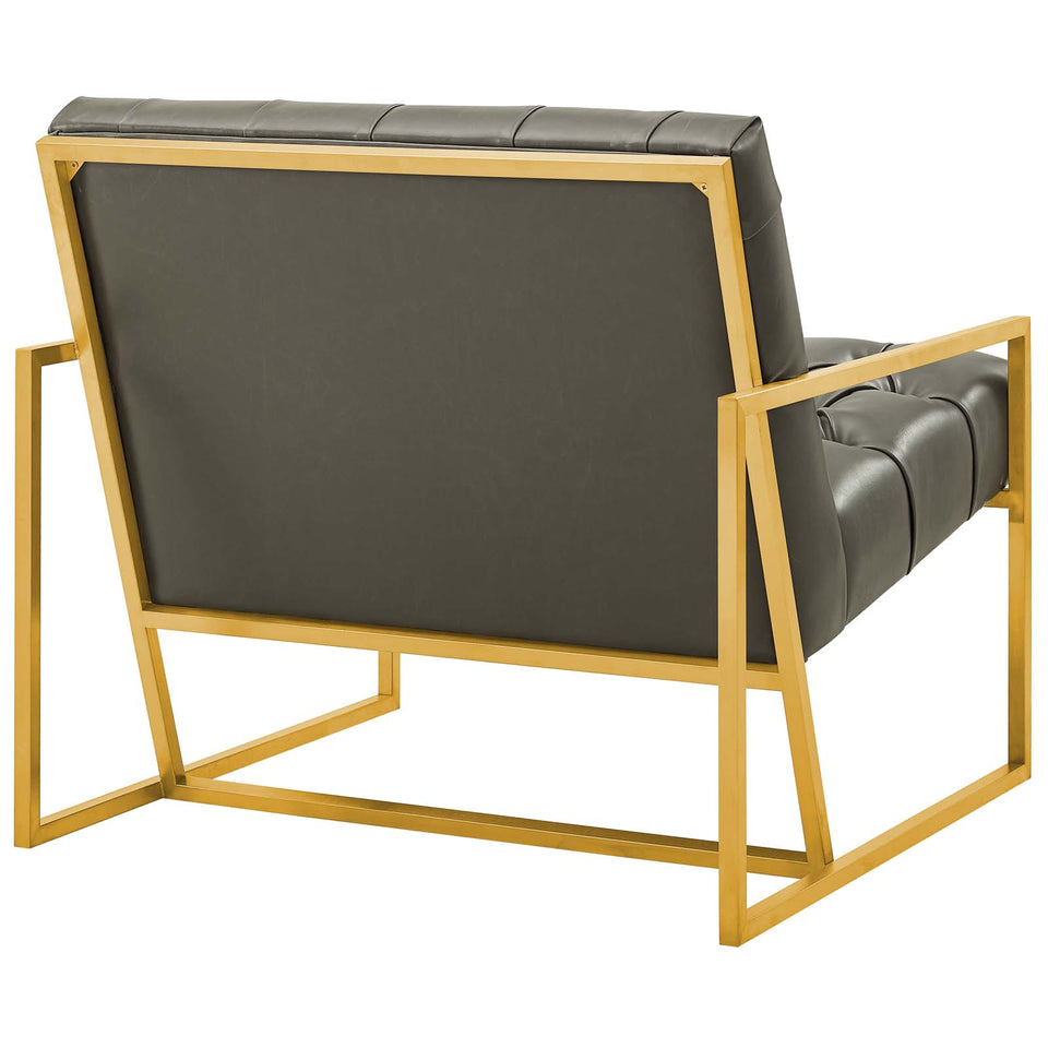 Bequest Antique Gold Stainless Steel Faux Leather Accent Chair in Gray.