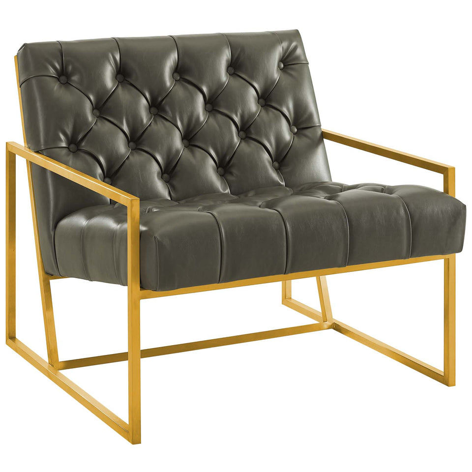 Bequest Antique Gold Stainless Steel Faux Leather Accent Chair in Gray.