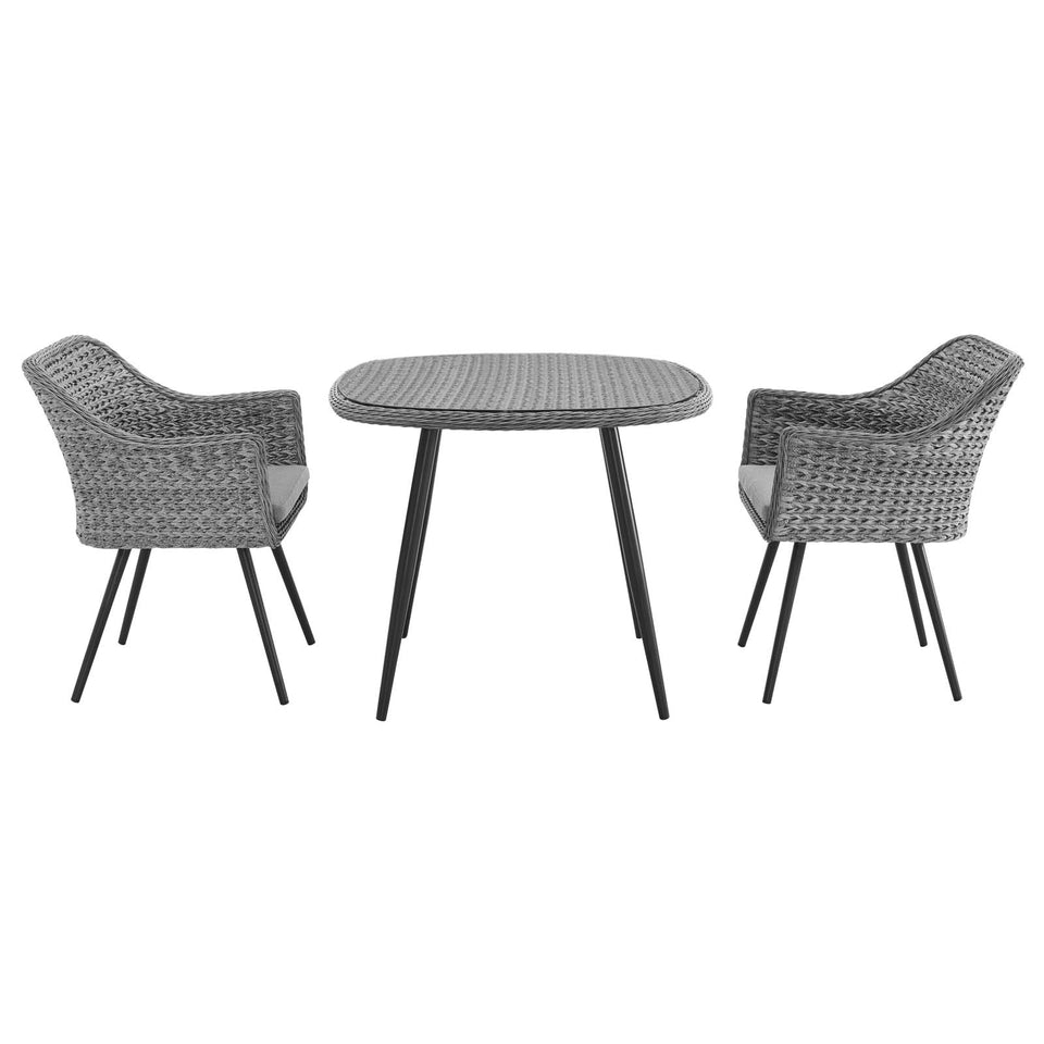 Endeavor 3 Piece Outdoor Patio Wicker Rattan Dining Set in Gray Gray.