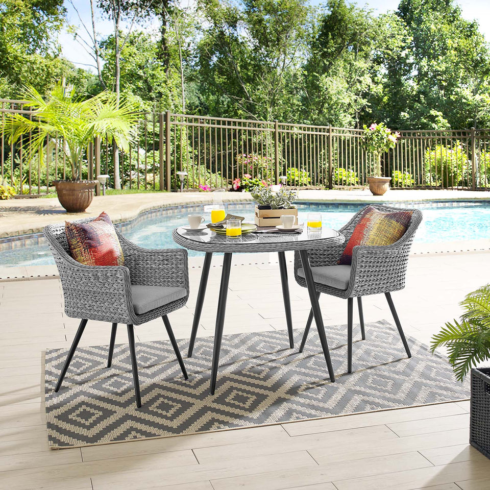 Endeavor 3 Piece Outdoor Patio Wicker Rattan Dining Set in Gray Gray.