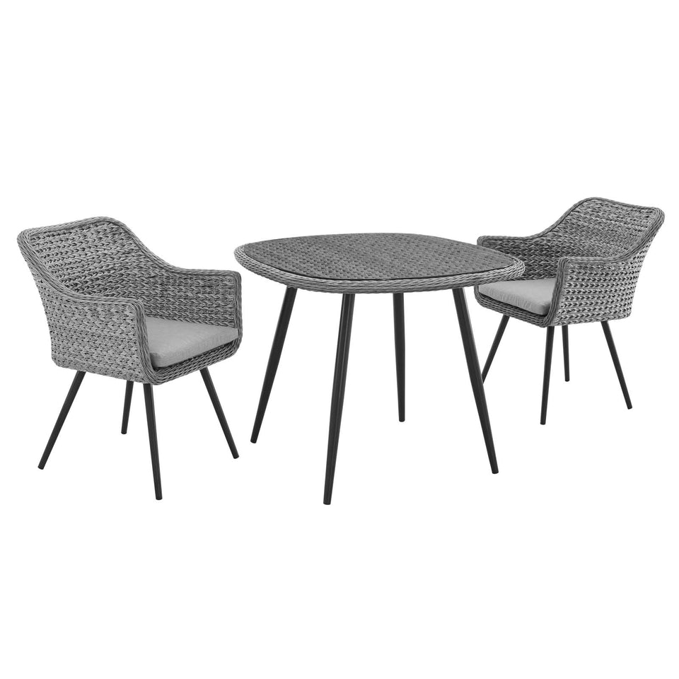 Endeavor 3 Piece Outdoor Patio Wicker Rattan Dining Set in Gray Gray.