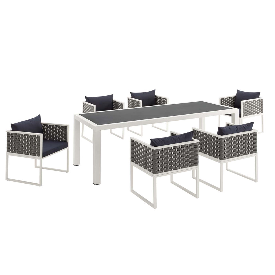 Stance 7 Piece Outdoor Patio Aluminum Dining Set.