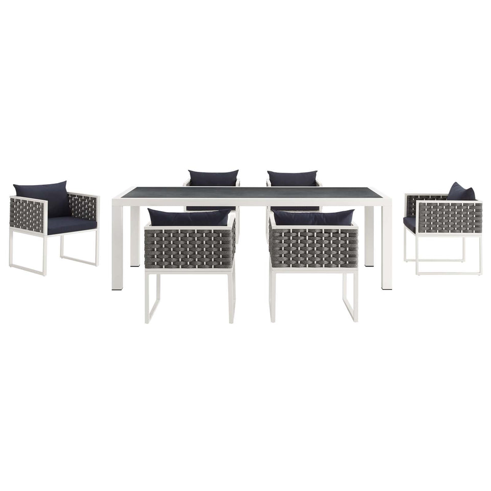 Stance 7 Piece Outdoor Patio Aluminum Dining Set.