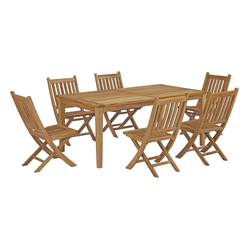 Marina 7 Piece Outdoor Patio Teak Outdoor Dining Set in Natural.