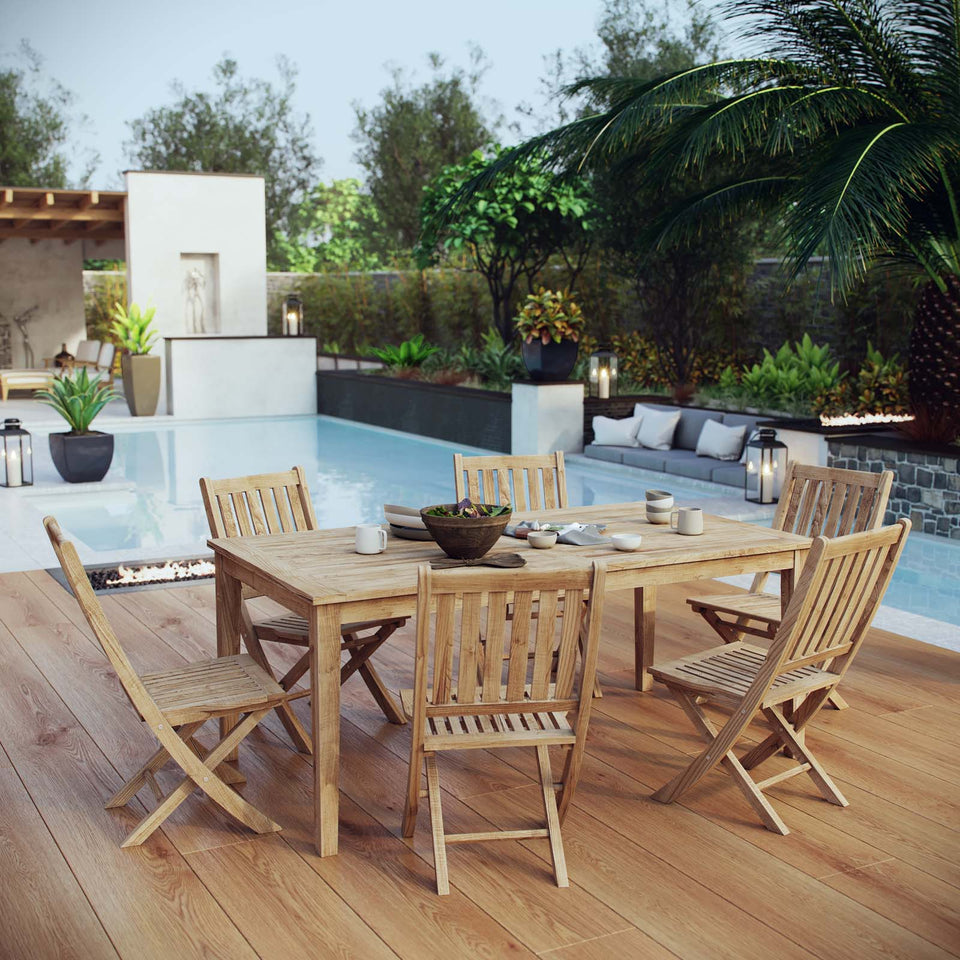 Marina 7 Piece Outdoor Patio Teak Outdoor Dining Set in Natural.
